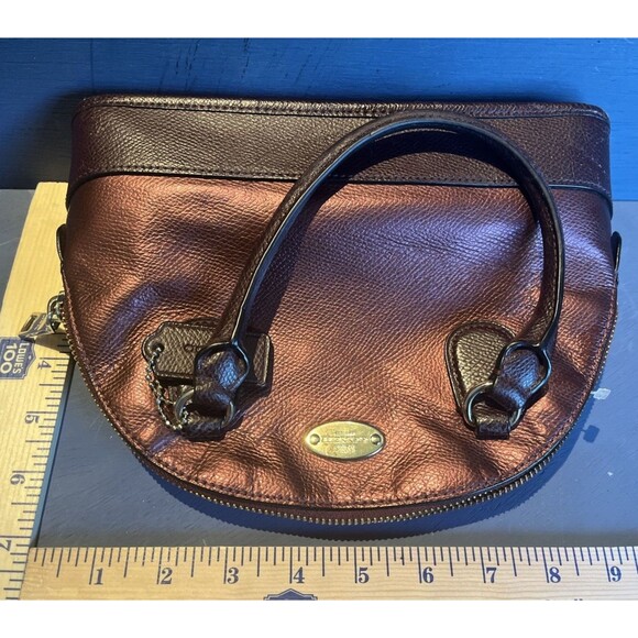 COACH Cora Mini Dome Oxblood Cherry Bicolor Metallic Satchel Leather Bag - Picture 12 of 12